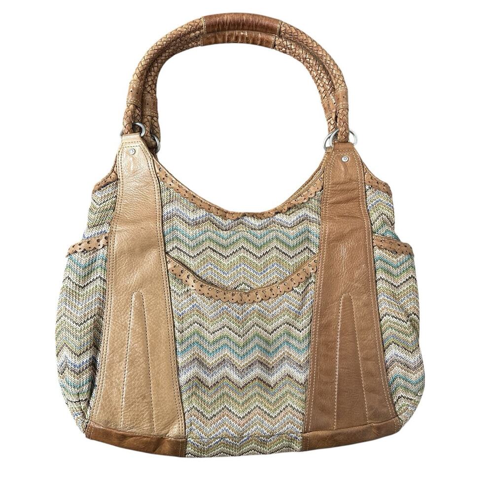 Sigrid Olsen Colorful Leather Hobo Bag Braided Handles Boho Hippie Festival